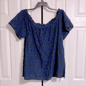 Lane Bryant cotton black & blue embroidered smock top shirt blouse size 18 / 20